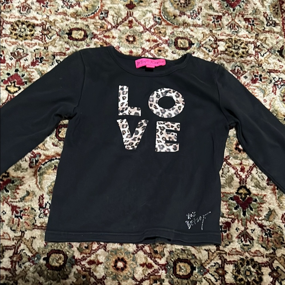 Betsey Johnson Black Leopard Print Love Kids Shirt